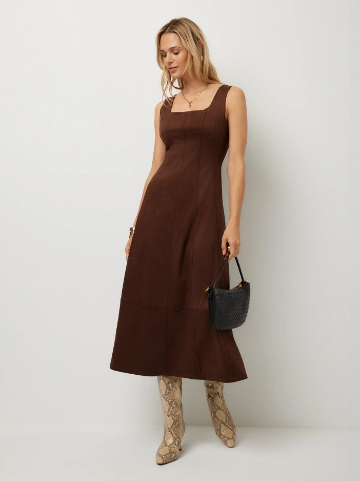 Fifteen Twenty - Madalyn Faux Suede Stitch Detail Midi Dress