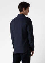 Load image into Gallery viewer, Model wearing Sunspel - Button Down Flannel Shirt in Navy Melange - back.
