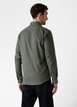 Load image into Gallery viewer, Model wearing Sunspel - Button Down Flannel Shirt in Green Melange - back.
