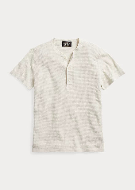 RRL - Waffle-Knit SS Henley Shirt in paper white.