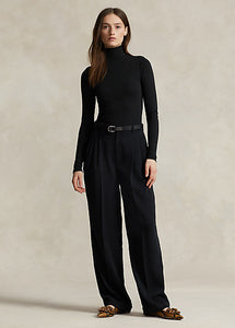Model wearing Polo Ralph Lauren - Stretch Ribbed Turtleneck in Black.