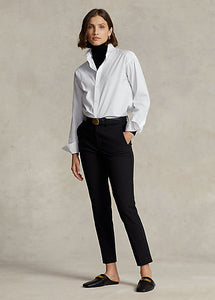 Model wearing Polo Ralph Lauren - Stretch Skinny Cotton-Blend Pant in Black.