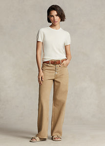 Model wearing Polo Ralph Lauren - Cashmere Short Sleeve Crewneck in Cream.