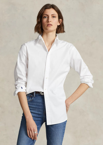 Model wearing Polo Ralph Lauren - Relaxed Fit Cotton Shirt in White.