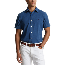 Load image into Gallery viewer, Model wearing POLO Ralph Lauren - Short Sleeve Seersucker Sport Shirt (Classic Fit) in Dark Indigo.
