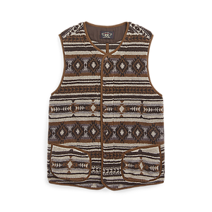 RRL - Poly/Wool Fleece Knit Buck Vest in Brown Multi.