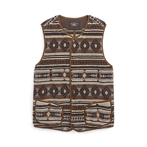 RRL - Poly/Wool Fleece Knit Buck Vest in Brown Multi.