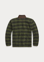 Load image into Gallery viewer, RRL - Plaid Fleece Jacket in Green Plaid - back.
