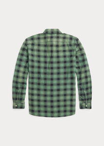 RRL - Plaid-Print Chamois Workshirt in Green/Black.