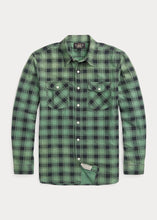 Load image into Gallery viewer, RRL - Plaid-Print Chamois Workshirt in Green/Black.

