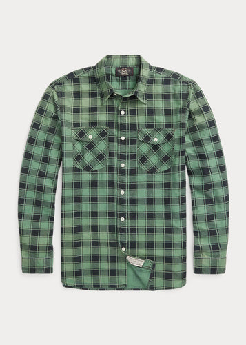 RRL - Plaid-Print Chamois Workshirt in Green/Black.