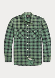 RRL - Plaid-Print Chamois Workshirt in Green/Black.