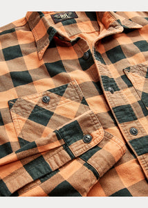 RRL - Buffalo Check Chamois Workshirt in Coral/Black.