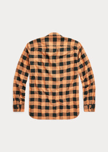 RRL - Buffalo Check Chamois Workshirt in Coral/Black - back.