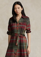 Load image into Gallery viewer, Model wearing Polo Ralph Lauren - Belted Plaid Cotton-Blend Dress in Red Multi Plaid.
