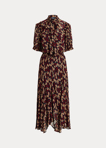 Polo Ralph Lauren - Floral Tie-Neck Georgette Dress in Fall Poppy Floral.