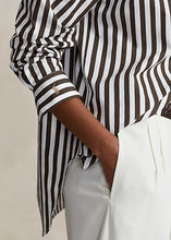 Load image into Gallery viewer, Model wearing Polo Ralph Lauren - Relaxed Fit Striped Cotton Shirt in Brown/White Stripe.
