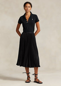 Model wearing Polo Ralph Lauren - Pleated Georgette Skirt in Black.