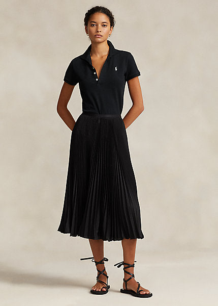 Model wearing Polo Ralph Lauren - Pleated Georgette Skirt in Black.