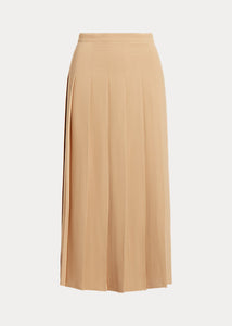 Polo Ralph Lauren - Satin Pleated A-Line Midi Skirt in Camel.