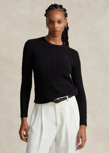 Model wearing Polo Ralph Lauren - Cable-Knit Wool Cashmere Julianna Sweater in Black.