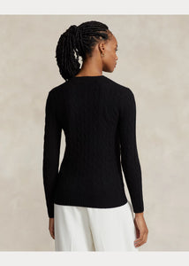 Model wearing Polo Ralph Lauren - Cable-Knit Wool Cashmere Julianna Sweater in Black - back.