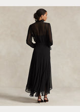 Load image into Gallery viewer, Model wearing Polo Ralph Lauren - Lace-Trim Blouson Georgette Dress in Black - back.
