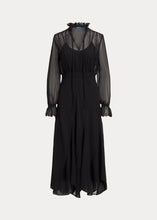 Load image into Gallery viewer, Polo Ralph Lauren - Lace-Trim Blouson Georgette Dress in Black.
