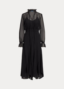 Polo Ralph Lauren - Lace-Trim Blouson Georgette Dress in Black.