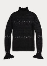 Load image into Gallery viewer, Polo Ralph Lauren - Ruffle-Trim Pointelle-Knit Top in Black.
