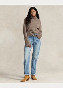 Model wearing Polo Ralph Lauren - Wool-Cashmere Turtleneck Sweater in Brown Marle.
