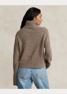 Model wearing Polo Ralph Lauren - Wool-Cashmere Turtleneck Sweater in Brown Marle - back.
