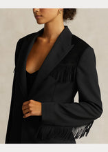 Load image into Gallery viewer, Model wearing Polo Ralph Lauren - Fringe-Trim Wool Twill Blazer in Black.
