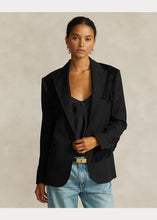 Load image into Gallery viewer, Model wearing Polo Ralph Lauren - Fringe-Trim Wool Twill Blazer in Black.
