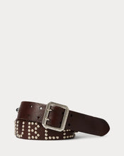 Load image into Gallery viewer, RRL - Wylder Leather Studded-Logo Belt in Dark Brown.
