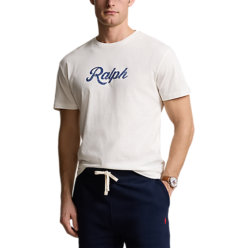 Model wearing POLO Ralph Lauren - SS Uneven Jersey Knit T-Shirt - Ralph Logo in White