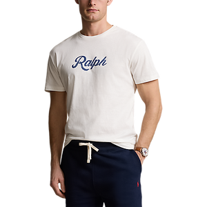 Model wearing POLO Ralph Lauren - SS Uneven Jersey Knit T-Shirt - Ralph Logo in White
