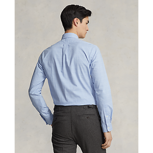Model wearing POLO Ralph Lauren - L/S Sanded Twill Sportshirt with Estate Spread Collar in Blue/White - back.