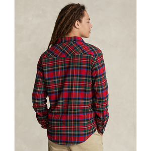 Model wearing POLO Ralph Lauren - L/S Ranch Classic Western Sport Shirt w/ Pockets in Red/Black Multi - back.