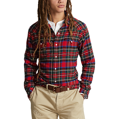 Model wearing POLO Ralph Lauren - L/S Ranch Classic Western Sport Shirt w/ Pockets in Red/Black Multi.