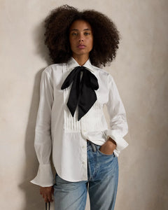 Model wearing Polo Ralph Lauren - Cotton Tuxedo Shirt in White.