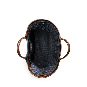 RRL - Large Cotton/Jute/Leather Beach Bag in Indigo/Brown.