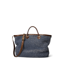 Load image into Gallery viewer, RRL - Large Cotton/Jute/Leather Beach Bag in Indigo/Brown.
