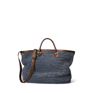 RRL - Large Cotton/Jute/Leather Beach Bag in Indigo/Brown.