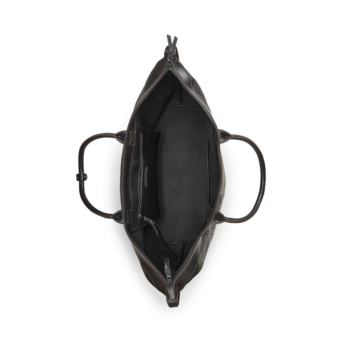 RRL - Leather Embossed Nathaniel Extra Large Weekender Tote Bag in Black.