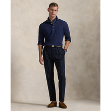 Load image into Gallery viewer, Model wearing POLO Ralph Lauren - Linen Mesh LS Polo Shirt in Newport Navy.
