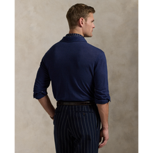 Load image into Gallery viewer, Model wearing POLO Ralph Lauren - Linen Mesh LS Polo Shirt in Newport Navy - back.
