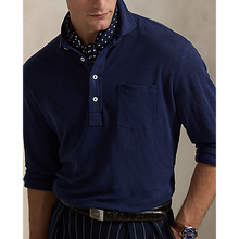 Load image into Gallery viewer, Model wearing POLO Ralph Lauren - Linen Mesh LS Polo Shirt in Newport Navy.
