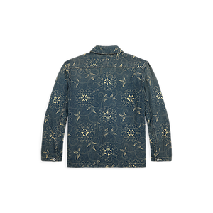 RRL - Indigo Print Woven Overshirt in Indigo/White Multi - back.