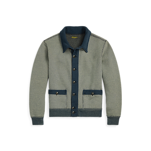 RRL - Striped Jacquard-Knit Cardigan in Navy Multi.
